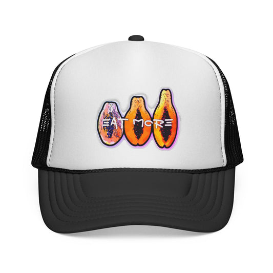 Eat MORE Trucker Hat — Retro Fruit Patch Snapback Cap