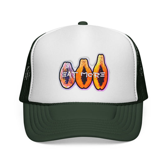 Eat MORE Trucker Hat — Retro Fruit Patch Snapback Cap